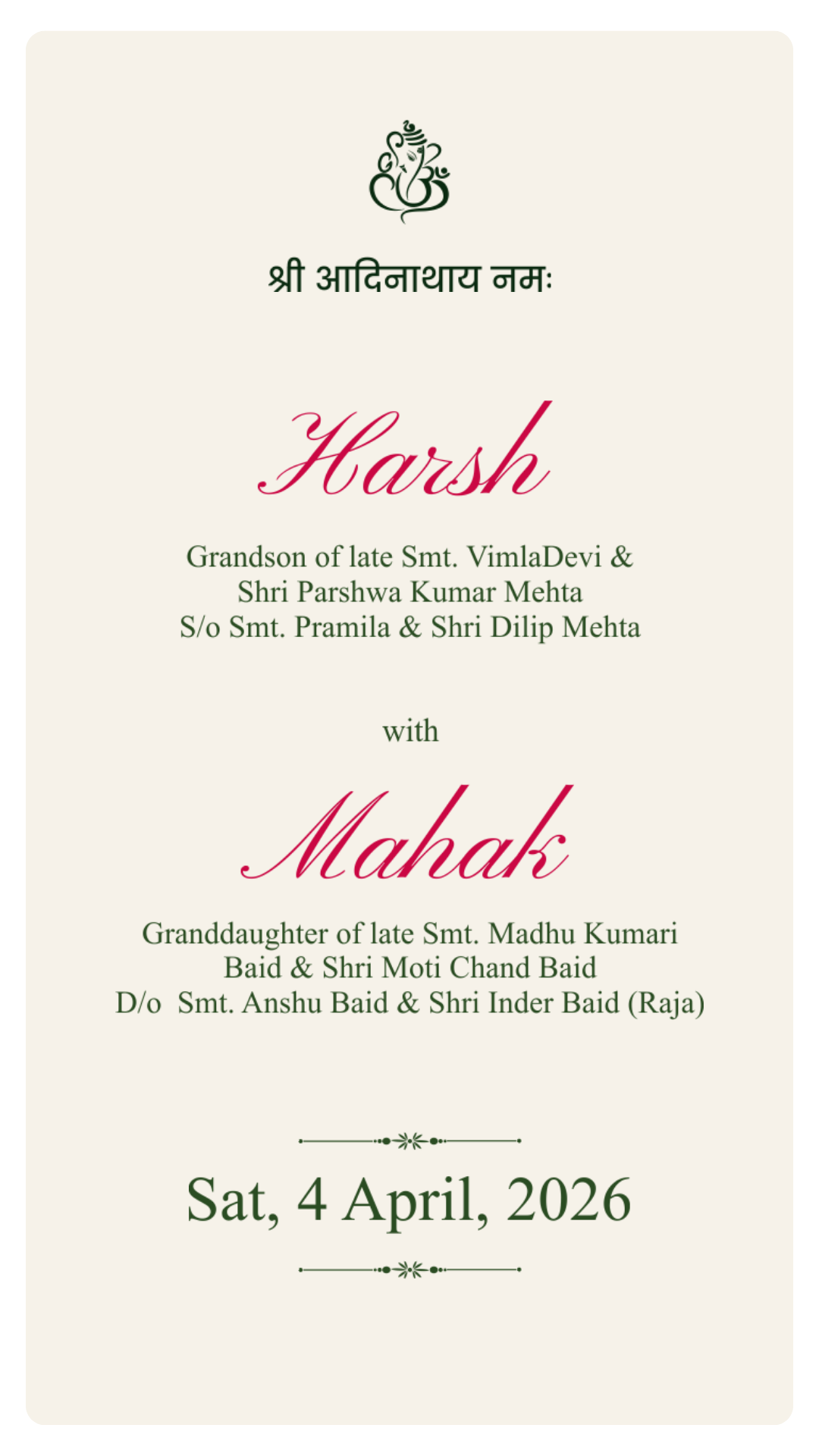 Harsh & Mahak Wedding Invite